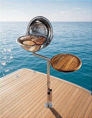 Churrasqueira Náutica em Aço Inox 304 Overboat PGM-314-M com Suporte para Tábua e Guarda-Sol (Popa)