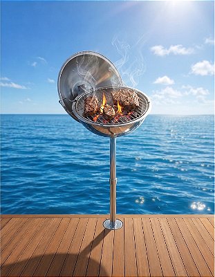 Churrasqueira Náutica em Aço Inox 304 Extra Grande Overboat 43cm com Pedestal Inox