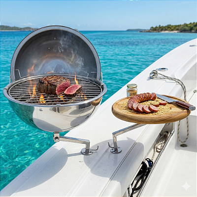 Churrasqueira Náutica em Aço Inox 304 de Costado Overboat CT-350 com Tábua