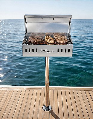 Churrasqueira Náutica Retangular em Aço Inox 304 Overboat R-460 com Pedestal (Popa)