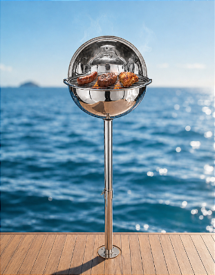 Churrasqueira Náutica em Aço Inox 304 Overboat P-350 com Grelha Grande de 35cm (Popa)