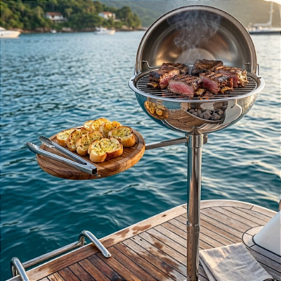 Churrasqueira Náutica Extra Grande em Aço Inox 304 Overboat PT-430 com Mesa de Apoio (Popa)