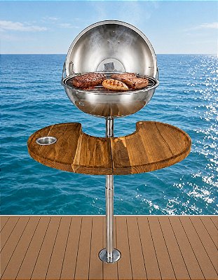 Churrasqueira Náutica Extra Grande em Aço Inox 304 Overboat PT-430-72 com Tábua Gigante (Popa)