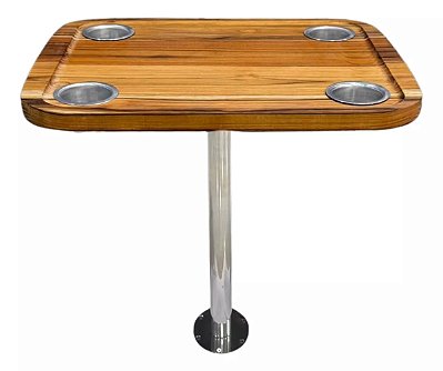 Mesa Náutica Completa Overboat 45x58cm com Pedestal Inox e Porta-Copos