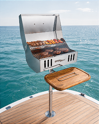 Churrasqueira Náutica Extra Grande em Aço Inox 304 Overboat PTR-G com Tábua e Suporte (Popa)