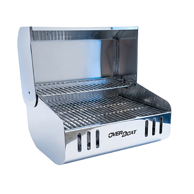 Churrasqueira Náutica em Aço Inox 304 Extra Grande c/ Grelha de Descanso Overboat PTR-G