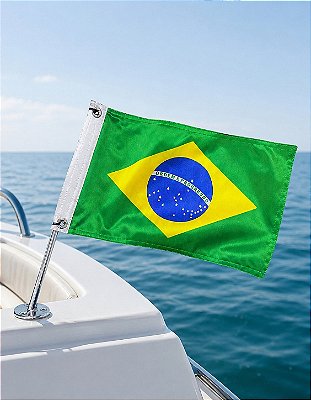 Kit Bandeira do Brasil Náutica Oficial com Mastro Inox 304 Overboat