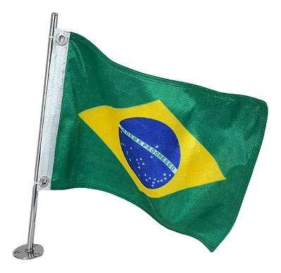 Kit Bandeira do Brasil Náutica Oficial com Mastro Inox 304 Overboat