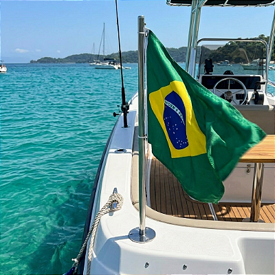 Kit Bandeira do Brasil Náutica Oficial com Mastro Inox 304 Overboat