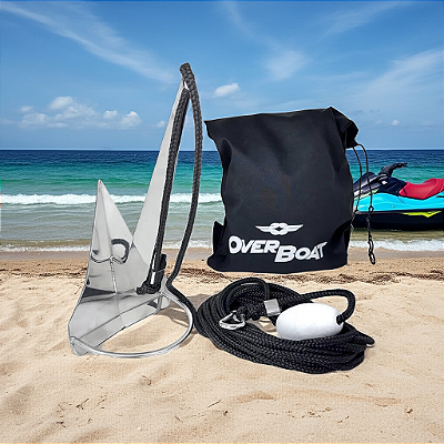 Kit Âncora Rocna Inox 1,4kg com Cabo Overboat Mosquetão e Bolsa para Jet Ski