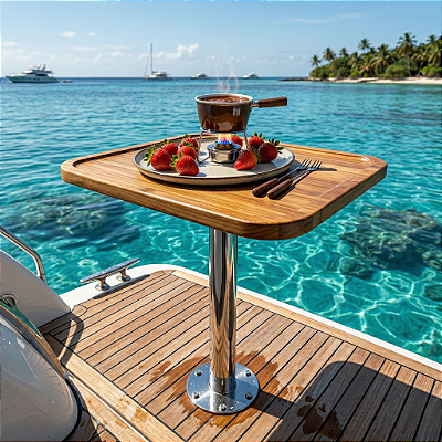 Mesa Náutica Completa Overboat 45x58cm com Pedestal Inox Tampo Liso.