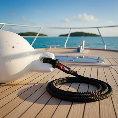 Corda Cabo para Defensa Náutica Overboat 8mm 1,40m com Alça Preto.