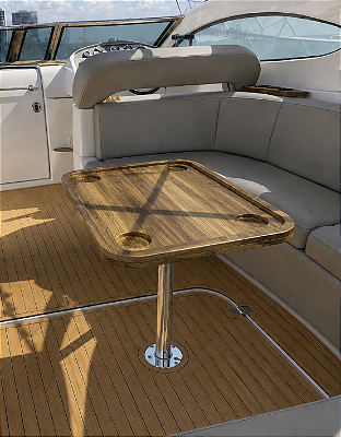 Mesa Náutica Completa Overboat 45x58cm em Madeira Teca com Pedestal Inox