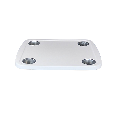 Tampo de Mesa Náutica Overboat 45x58cm em Fibra Branca com Porta-Copos