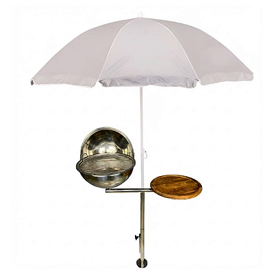 Churrasqueira Náutica em Aço Inox Overboat PGM-350-G com Tábua e Guarda-Sol Integrado. (Popa)