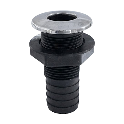 Saída de Água Costado/Popa 1-1/2" com Válvula Anti-Retorno e Borda Inox