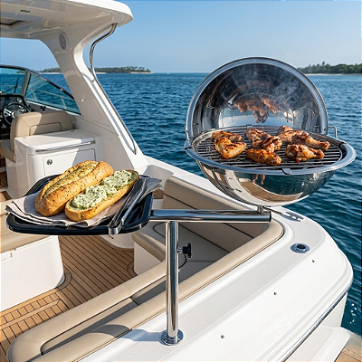Churrasqueira de Costado Overboat CTG-314 Inox com Tábua em Fibra e Suporte para Guarda-Sol.
