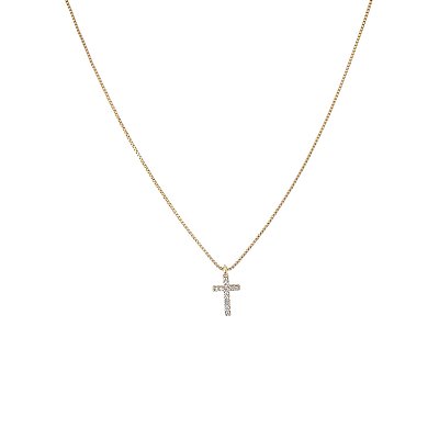 Colar Cruz com Zircônia Banhado a Ouro 18k