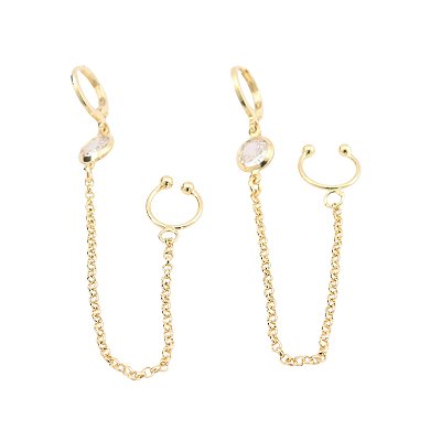 Brinco Piercing Corrente Bnhado a Ouro 18k