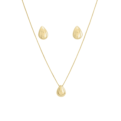 Conjunto Colar e Brinco Gota Lisa Banhado a Ouro