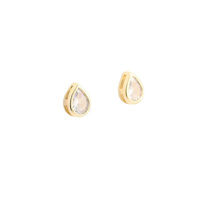 Brinco Gota Zircônia Cristal Banhado a Ouro 18k