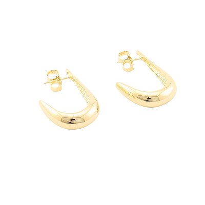 Brinco Meia Argola Gota Lisa Grande Banhado a Ouro 18k