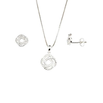 Conjunto Colar e Brinco Prata 925 com Zircônias Cristais