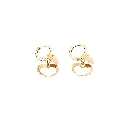 Brinco Argola Dois Corações Pendurados Banho Ouro 18k
