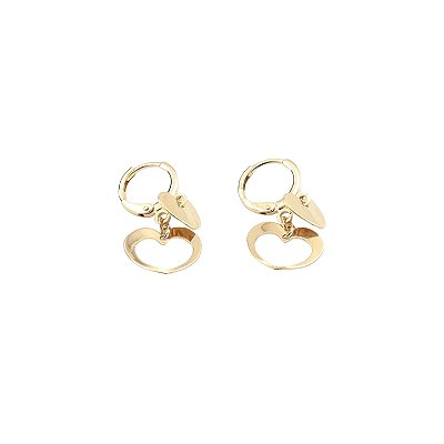 Brinco Argola Dois Corações Pendurados Banho Ouro 18k