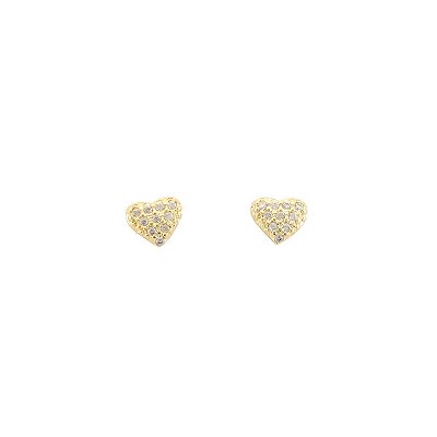 Brinco Coração Cravejado com Zircônias Banho Ouro 18k