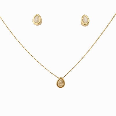 Conjunto Colar e Brinco Gota com Ponto de Luz Embutido