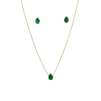 Conjunto Colar e Brinco Gota Verde Esmeralda