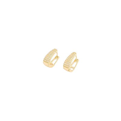 Brinco Argolinha Click Oval Cravejada com Zircônia Cristal