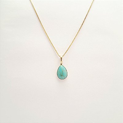 Colar Gota Turquesa Banhado a Ouro 18k