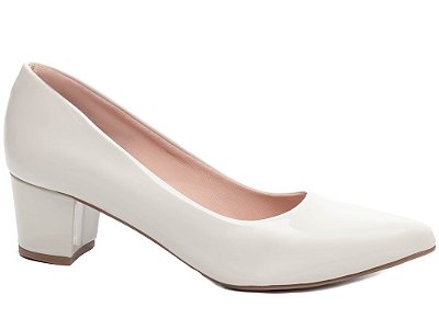 Sapato Scarpin Salto Bloco Grosso Baixo Off White Arrasadora modelo 7050-01B_AR
