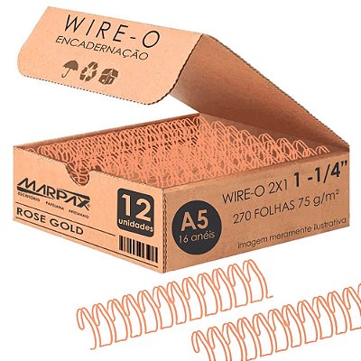 Wire-o Para Encadernação 2x1 A5 Rose Gold 1 1/4 270fls 12un Rose Marpax Cod 258107