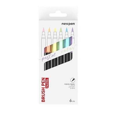 Caneta Pincel Brush Pen NEWPEN c/6un Tons Pastel