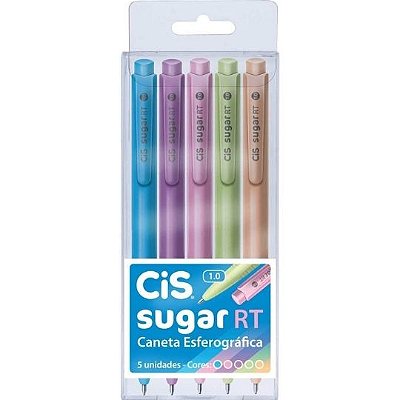 Caneta CIS Sugar RT Esferográfica Retrátil 1.0mm c/5 Tons Pastel