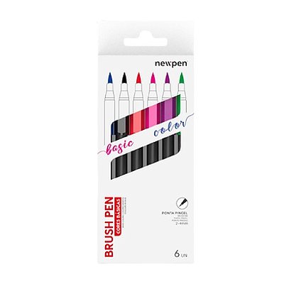Caneta Pincel Brush Pen NEWPEN c/ 6 Cores Básicas