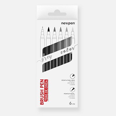 Caneta Pincel Brush Pen NEWPEN c/ 6 Tons de Cinza