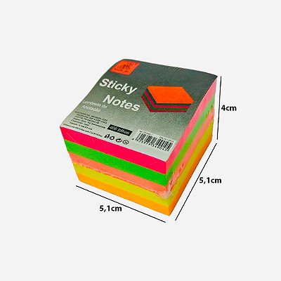 Bloco de Notas Autoadesivas Neon 5 Cores 400 folhas 51 x 51mm