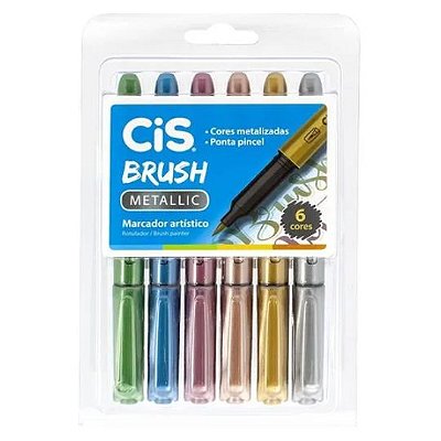 Caneta CIS Brush Pen Metallic Estojo c/ 6 cores