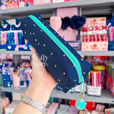 Estojo 1 Zíper Enjoy Azul com Pompom- BRW