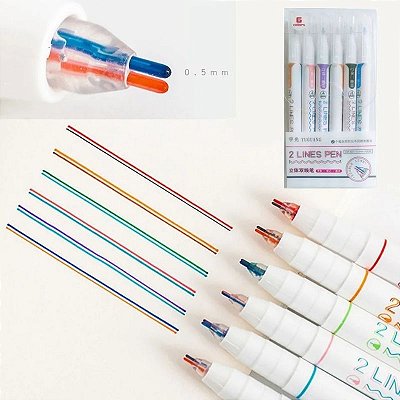 Kit Caneta Ponta Dupla Fine Line c/6 unidades - Importado