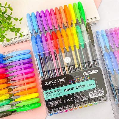 Kit Caneta Gel Neon Color + Glitter c/24 Cores