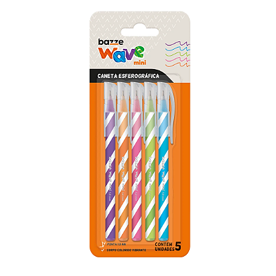 Kit Caneta Esferográfica Wave Mini c/ 5 Cores - Bazze
