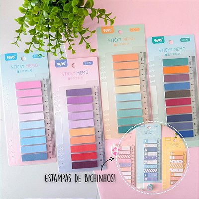 Marcador de Páginas 200 Folhas Tons Pastel com Régua