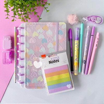 Kit Fofo Papelaria com Caderno de Disco A5 - 12 Itens