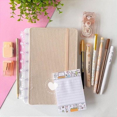 Kit Fofo Papelaria com Caderno de Disco A5 - 12 Itens
