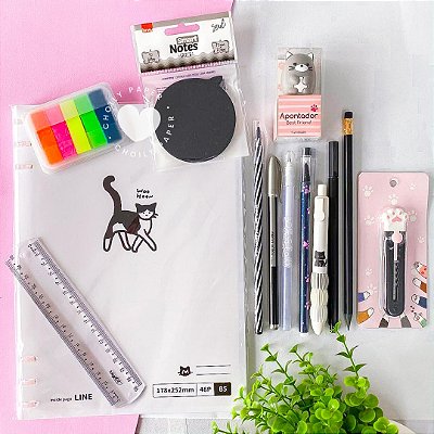 Kit Fichário Gatinho Meow Papelaria -13 Itens